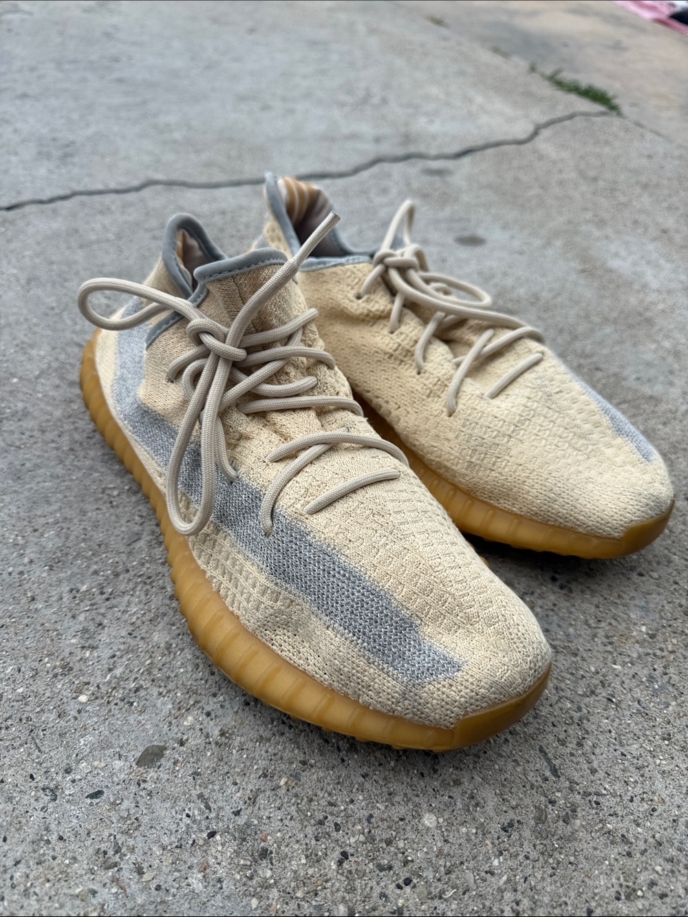 Yeezy Boost Low-Top Sneakers in Cream and Gray with Gum Sole